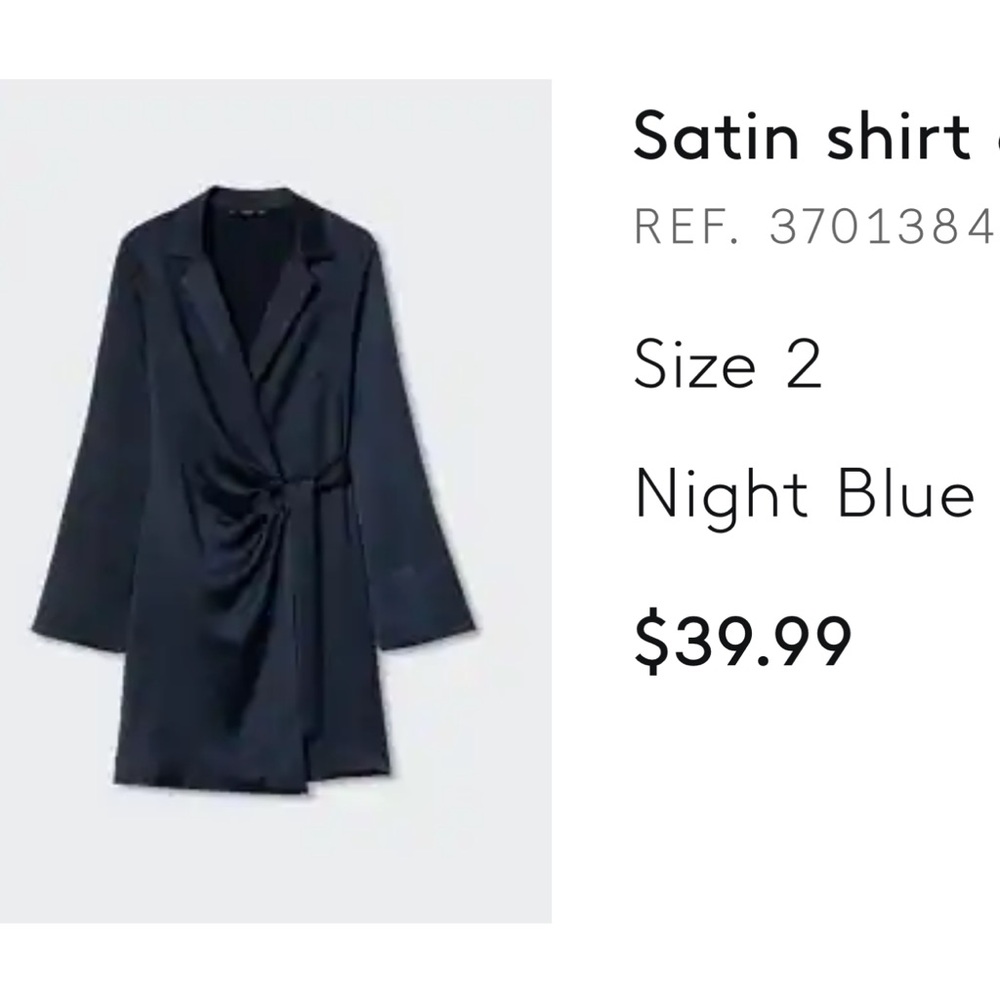 Mango Satin Shirt Tie Dress Night Blue - Picture 4 of 4